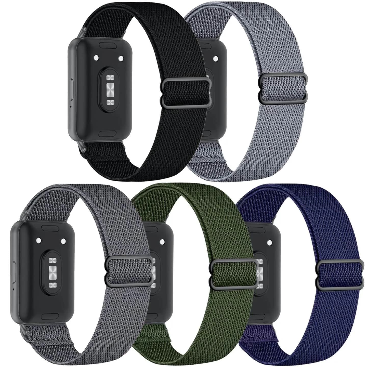CUNUJIX 5 Pack Stretchy Watch Bands Compatible with Samsung Galaxy Fit 3 | Loop Nylon Elastic Fabric Strap for Samsung Galaxy Fit 3 SM-R390 — 5-Pack