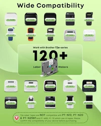 COLORWING TZe-231 Label Tape 12mm (0.47") Black on White Laminated Tape | 5-Pack Compatible for Brother P-Touch PT-D210, PT-H110, PT-D600 Label Makers thumbnail 2