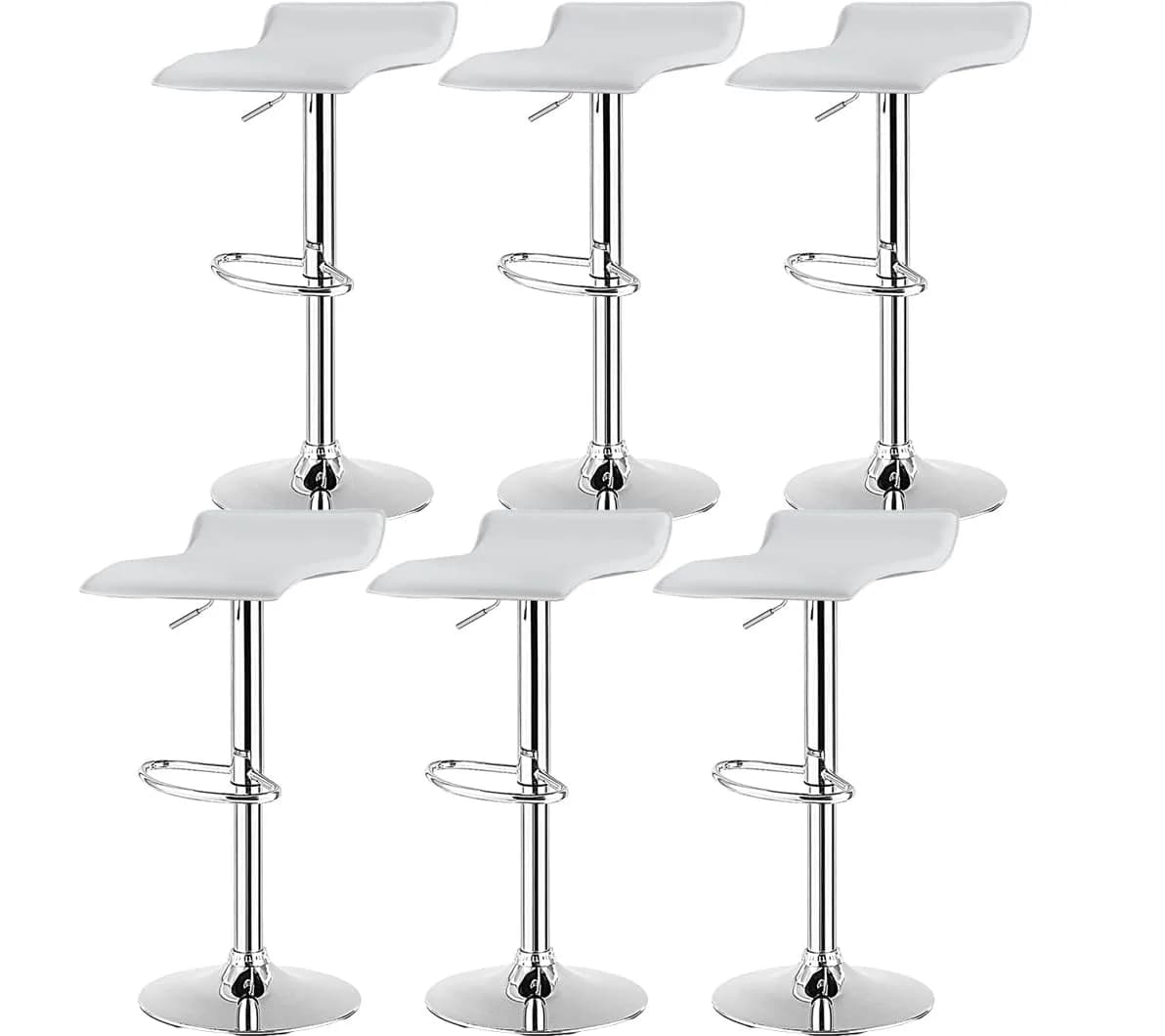 NAFORT Adjustable Swivel Bar Stools Set of 6 | Height-Adjustable PU Leather Seating (70-120c) — White