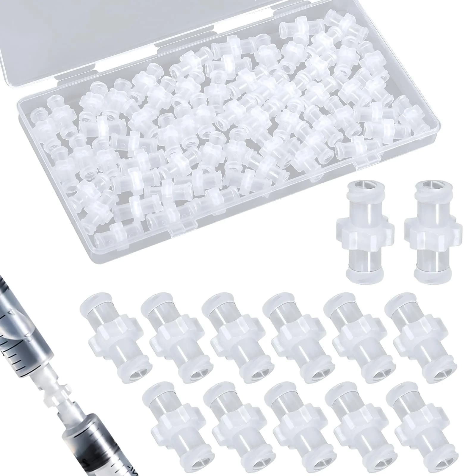 AIEX 100pcs Luer Lock Adapter Kit, Female Luer Lock Coupler Connector | PP, Transparent, Reusable — transparent