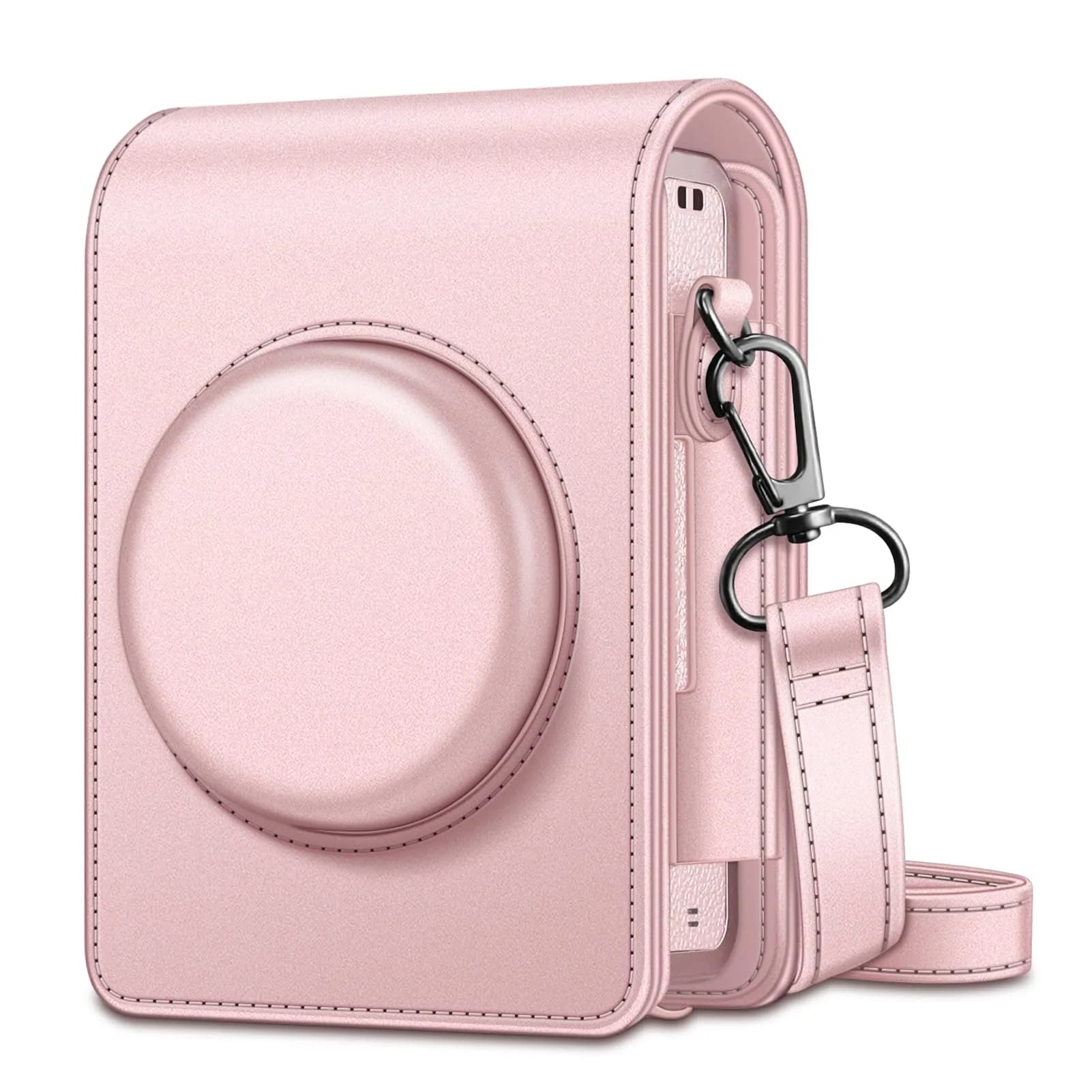 FINTIE Camera Case for Fujifilm Instax Mini EVO Camera with Strap | Premium Synthetic Leather, Vintage Brown — Pink
