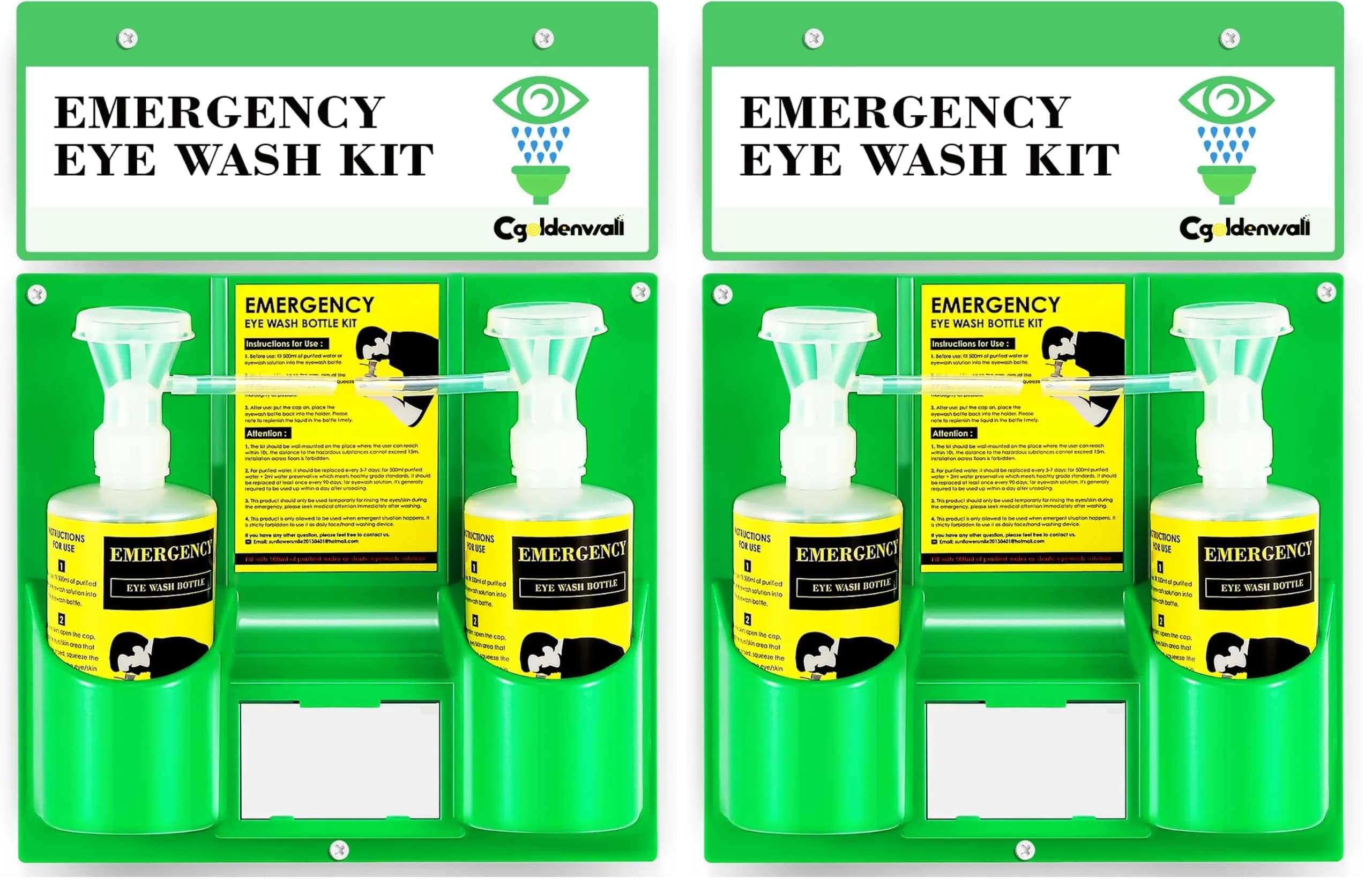 CGOLDENWALL Emergency Eye Wash Station with 2 x 500ml Bottles | Wall Mounted & Portable Safety Kit