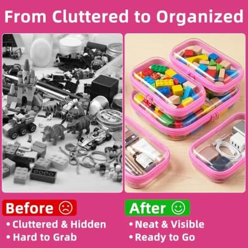 CarryEpic Clear Hard Shell Zipper Cases (5 Packs) | 4 Small, 1 Medium, Pink thumbnail 9