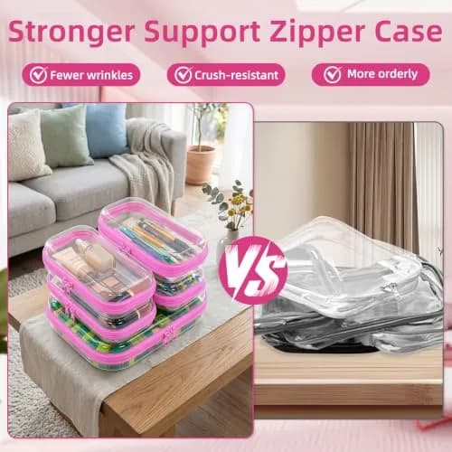 CarryEpic Clear Hard Shell Zipper Cases (5 Packs) | 4 Small, 1 Medium, Pink thumbnail 4
