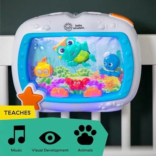 Baby Einstein Sea Dreams Soother On-the-Go Gift Set, Musical Crib Toy & Portable Aquarium Toy 2-Piece Set, 25+ Min Melodies, Pink thumbnail 6