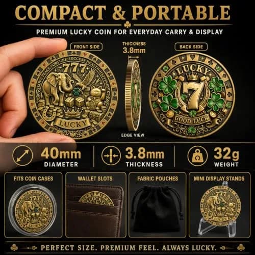 LParkin Lucky Coin Good Luck Charm & Lottery Scratcher Tool for Men Women | Vintage Bronze thumbnail 5