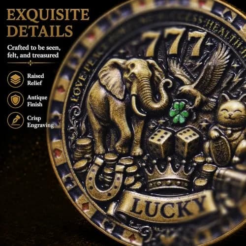 LParkin Lucky Coin Good Luck Charm & Lottery Scratcher Tool for Men Women | Vintage Bronze thumbnail 4