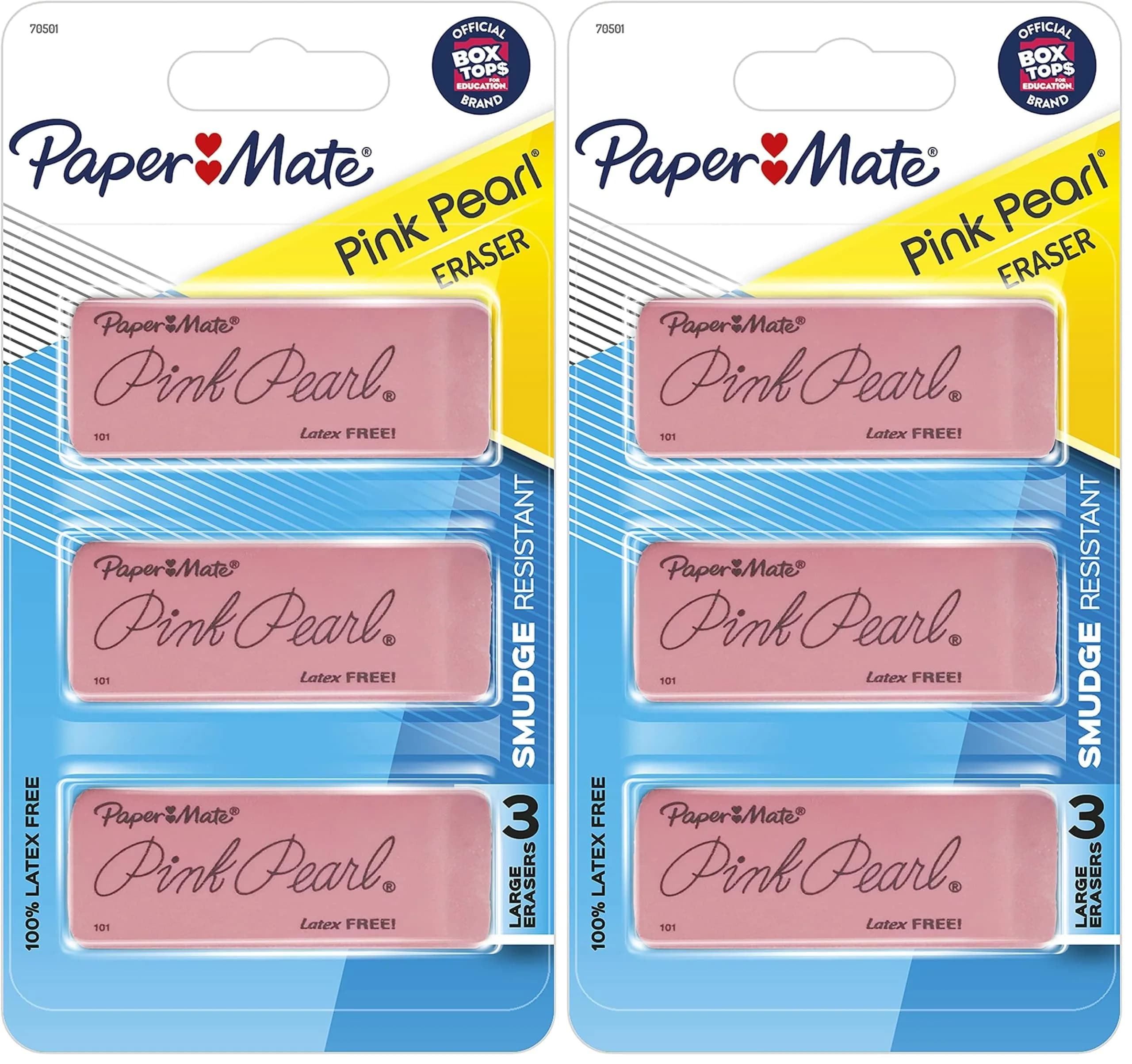 Paper Mate Pink Pearl Erasers, Large, 6 Count (Pack of 2) | Smudge-Resistant & Latex-Free