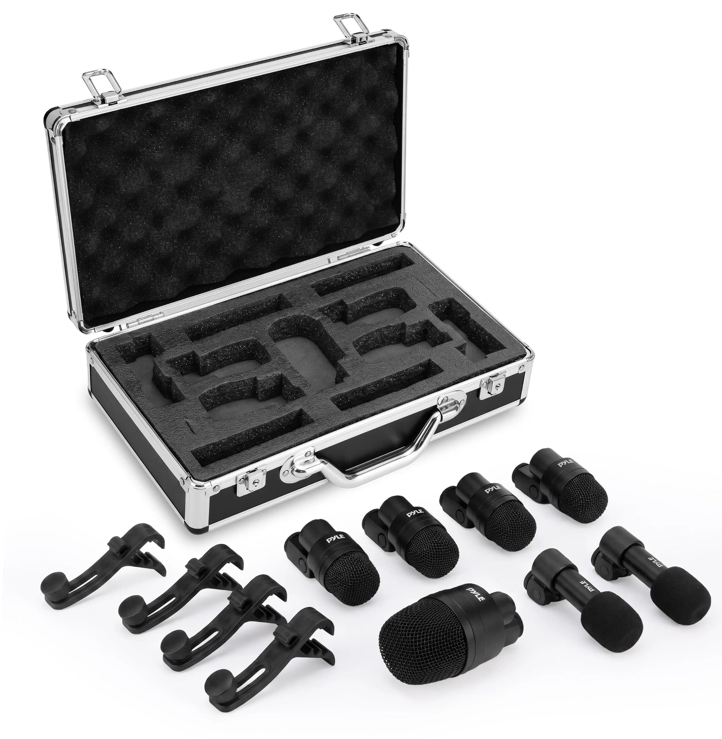 Pyle 7-Piece Drum Microphone Kit with Dynamic & Condenser Mics | Complete Studio & Live Setup — 7 Piece Kit