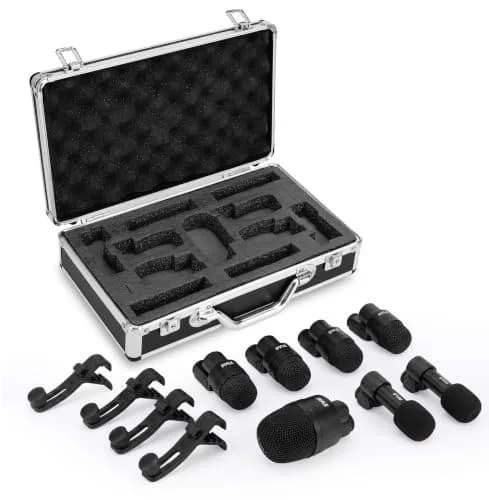 Pyle 7-Piece Drum Microphone Kit with Dynamic & Condenser Mics | Complete Studio & Live Setup thumbnail 1