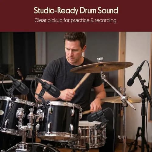 Pyle 7-Piece Drum Microphone Kit with Dynamic & Condenser Mics | Complete Studio & Live Setup thumbnail 5