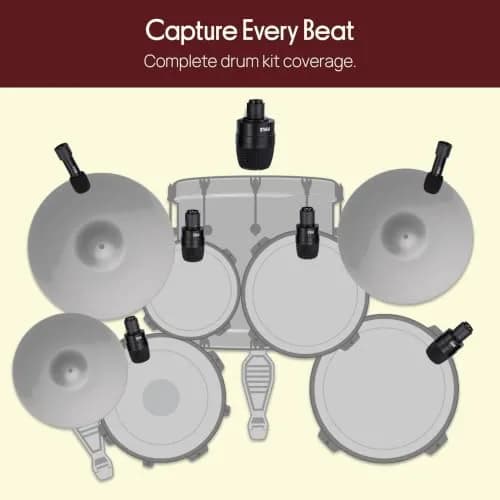 Pyle 7-Piece Drum Microphone Kit with Dynamic & Condenser Mics | Complete Studio & Live Setup thumbnail 3
