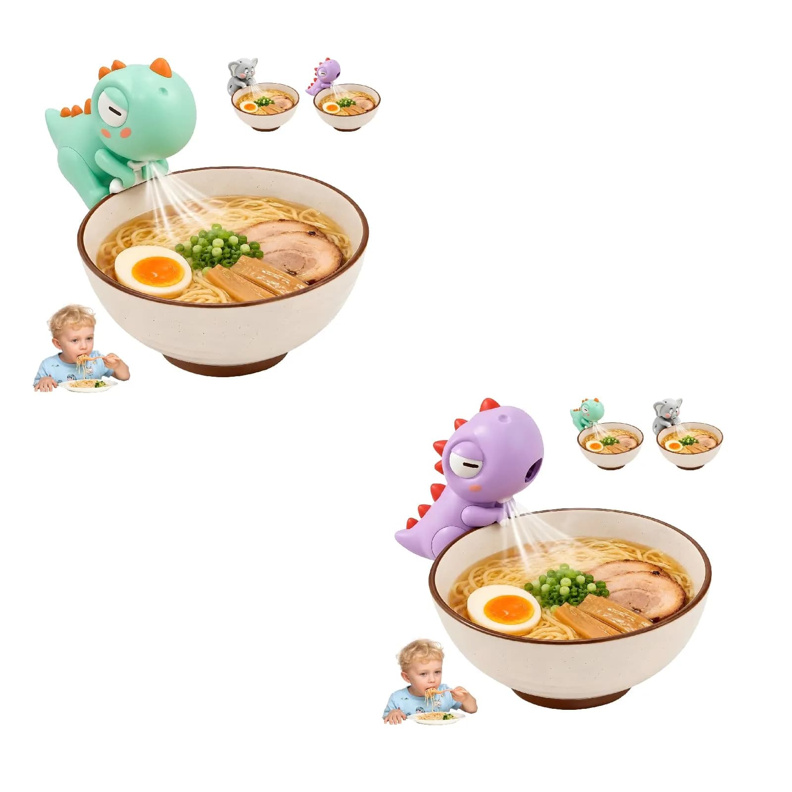 SEPSUMMER Mini Food Cooling Fan 2Pack Green Dinosaur | Cools Hot Meals Instantly — Green Dinosaur+Purple Dinosaur