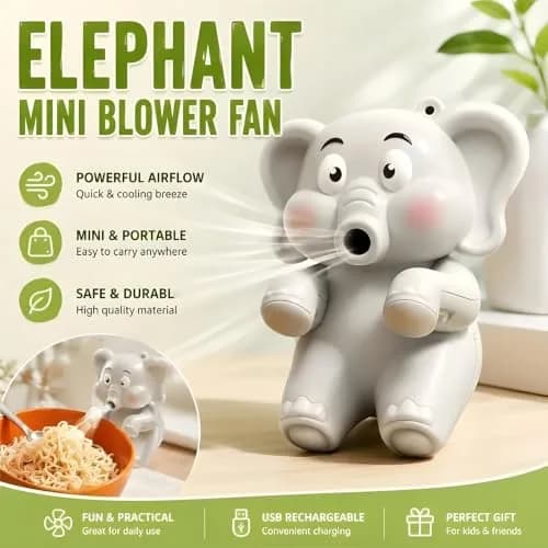 SEPSUMMER Cute Blowing Elephant Mini Fan 9cm (3.54in) | USB Rechargeable Food Cooling Fan for Hot Meals thumbnail 4