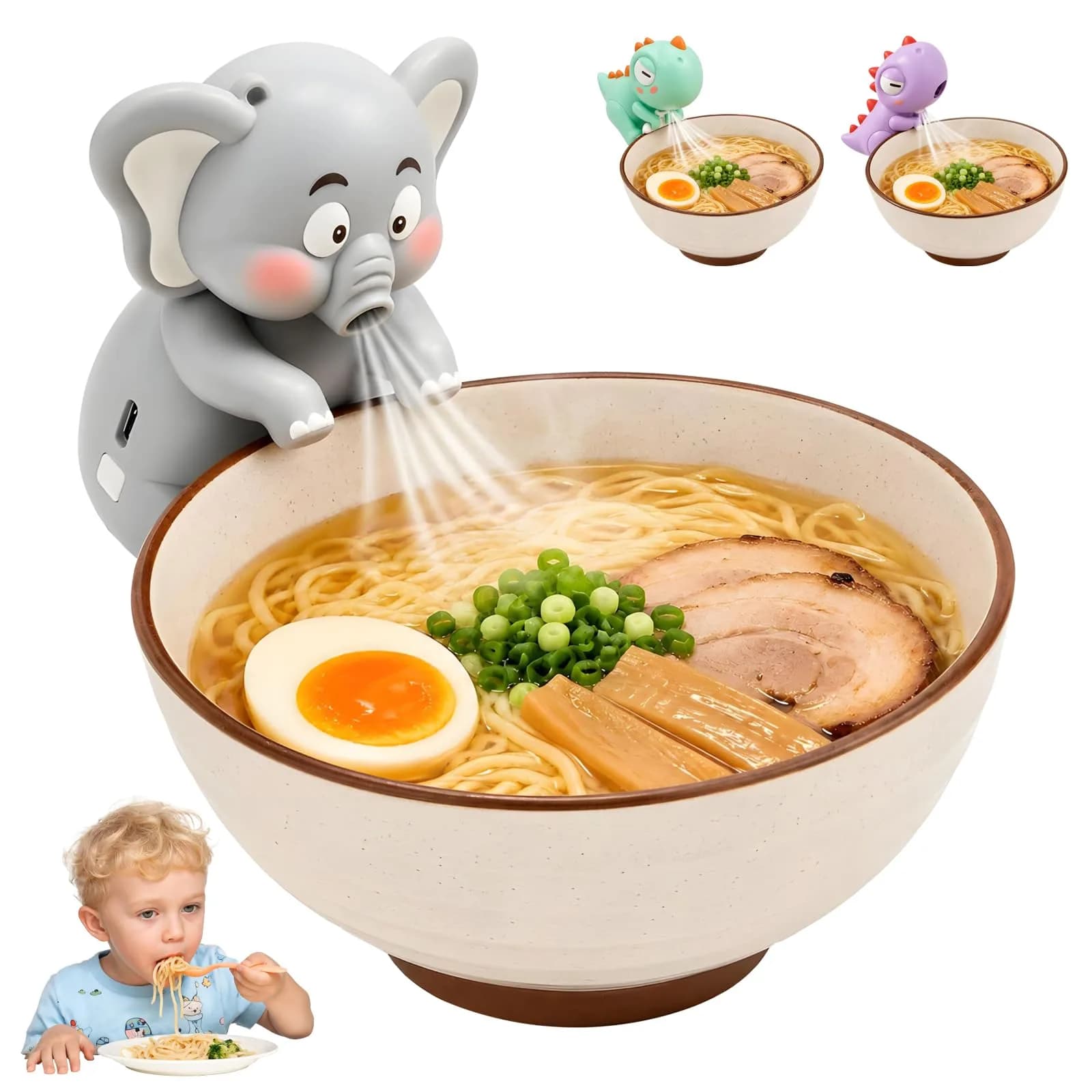 SEPSUMMER Mini Food Cooling Fan Portable Elephant Clip-on USB Rechargeable for Hot Meals 9 cm (3.54 in)