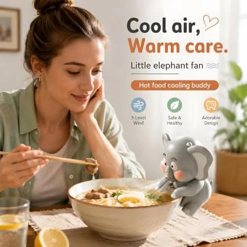 SEPSUMMER Mini Food Cooling Fan Portable Elephant Clip-on USB Rechargeable for Hot Meals 9 cm (3.54 in) thumbnail 2