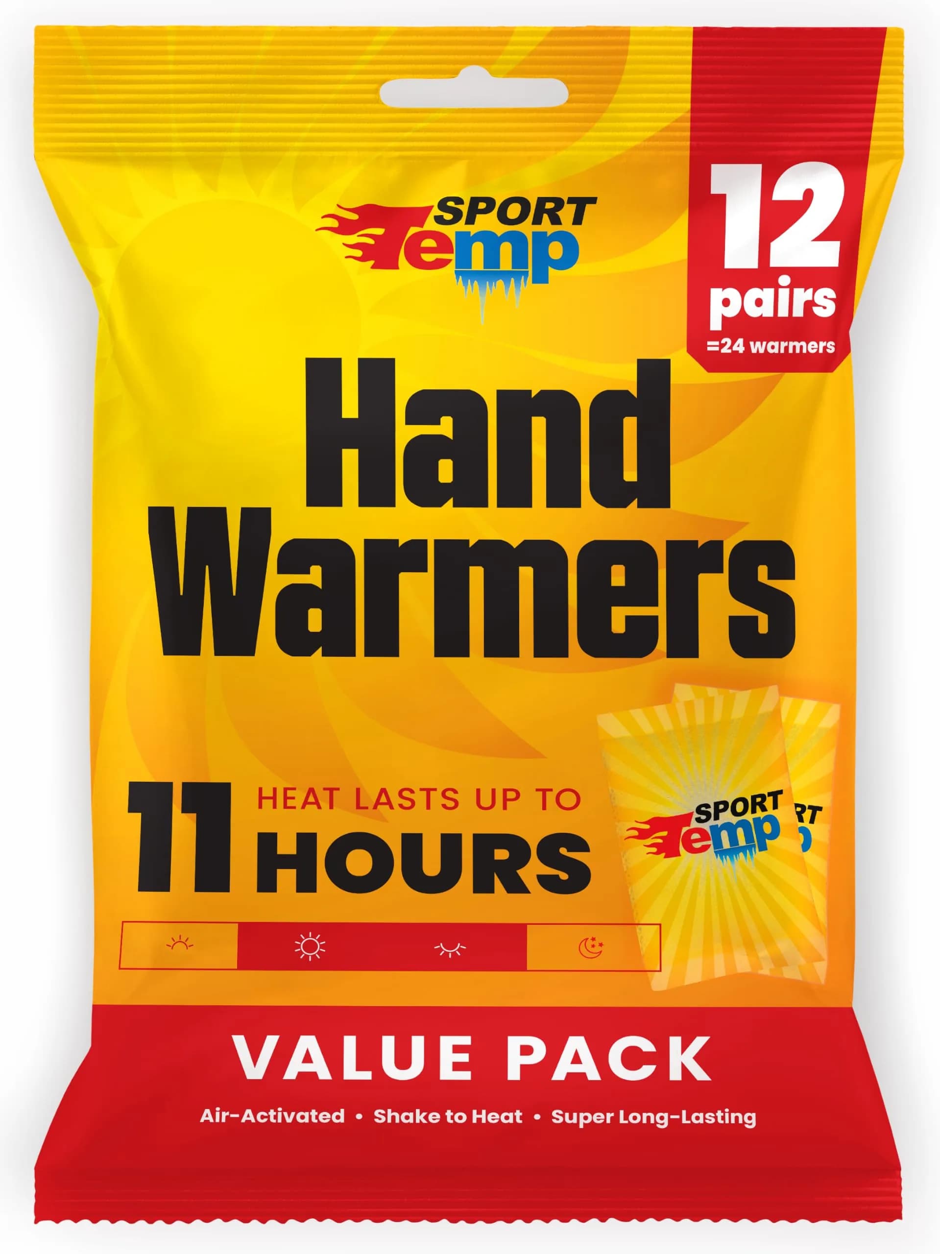 Sport Temp Air Activated Hand Warmers 100 Pairs (200 Count) | Up to 11 Hours of Heat for Body, Hands & Toes — White