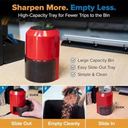 Bostitch Vertical Electric Pencil Sharpener, Standard & Jumbo, Red | Heavy-Duty Motor & 4X Longer Cutter Life thumbnail 7