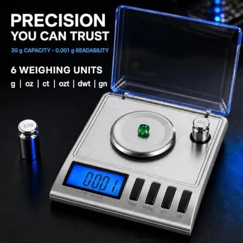 Smart Weigh GEM30 Milligram Jewelry Scale 30g x 0.001g | Professional Precision for Gold, Gems, Medicine & Lab thumbnail 4