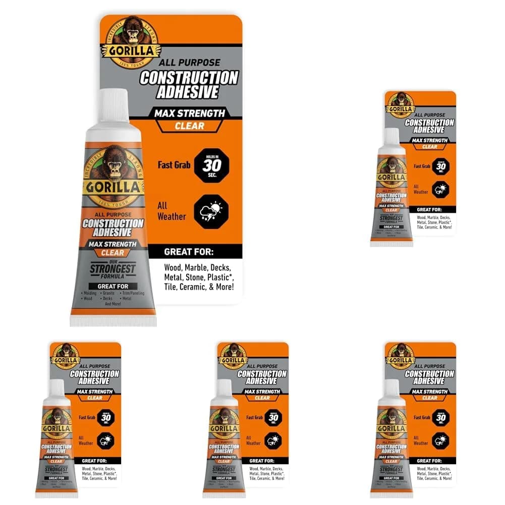 Gorilla Max Strength Clear Construction Adhesive 74ml (2.5 oz) | Bonds Wood, Metal, Tile, Stone, Glass, Granite — 2.5 oz
