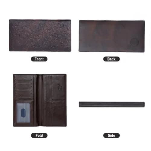 BISON DENIM Long Wallet for Men with AirTag Holder, Genuine Leather RFID Bifold Checkbook, 12 Card Slots, ID Window & Zipper Coin Pocket thumbnail 3