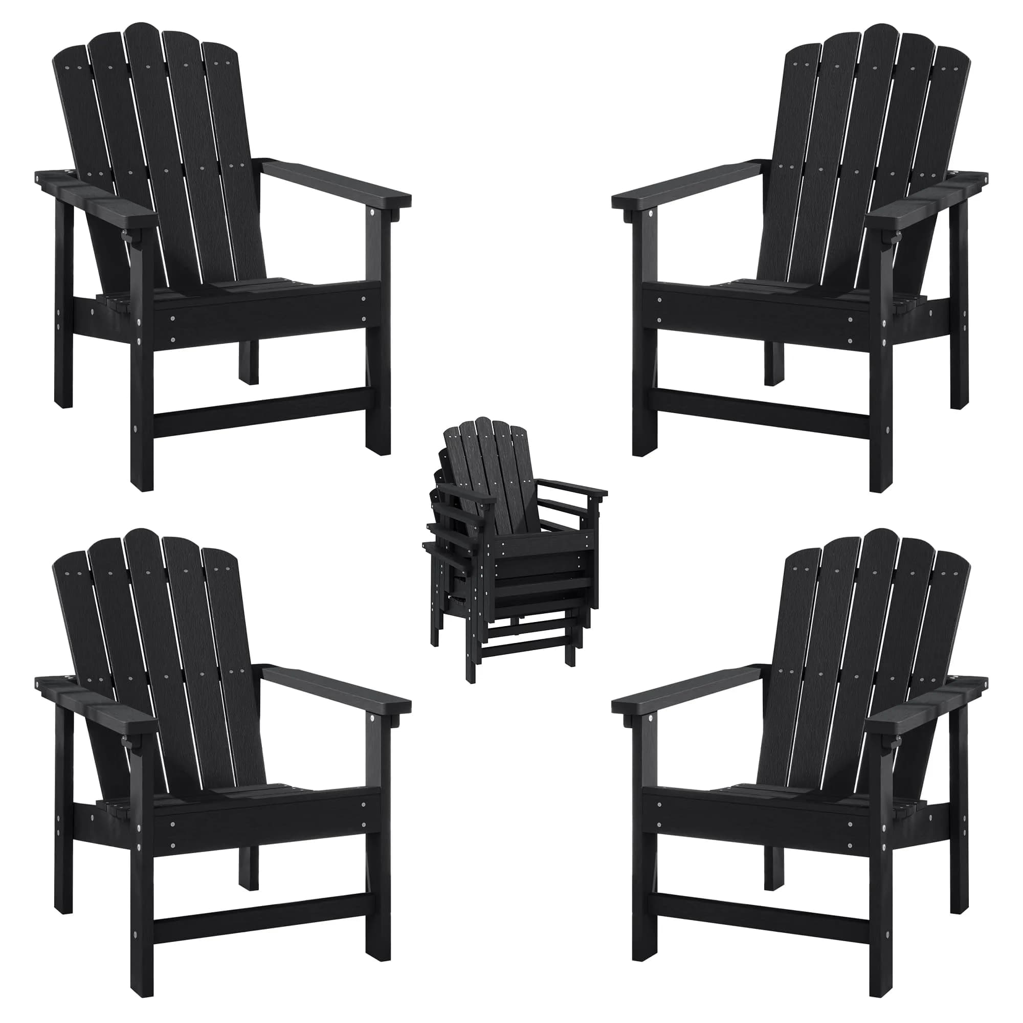 ACUEL HDPE Stackable Adirondack Chairs Set of 2 | All-Weather Durable Poly Lumber — Black