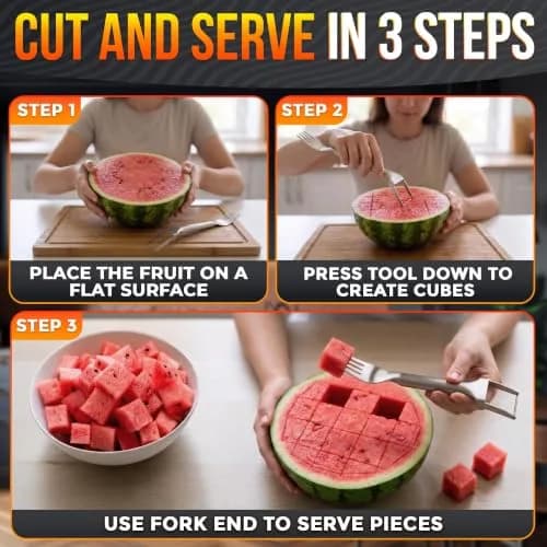 BURIUS Watermelon Fork Slicer Cutter Stainless Steel 20.3 cm (8 Inch) | All-in-One Fruit Prep Tool thumbnail 8