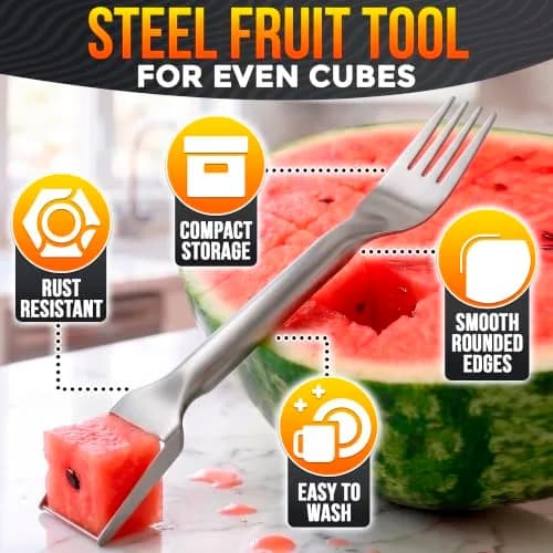 BURIUS Watermelon Fork Slicer Cutter Stainless Steel 20.3 cm (8 Inch) | All-in-One Fruit Prep Tool thumbnail 3