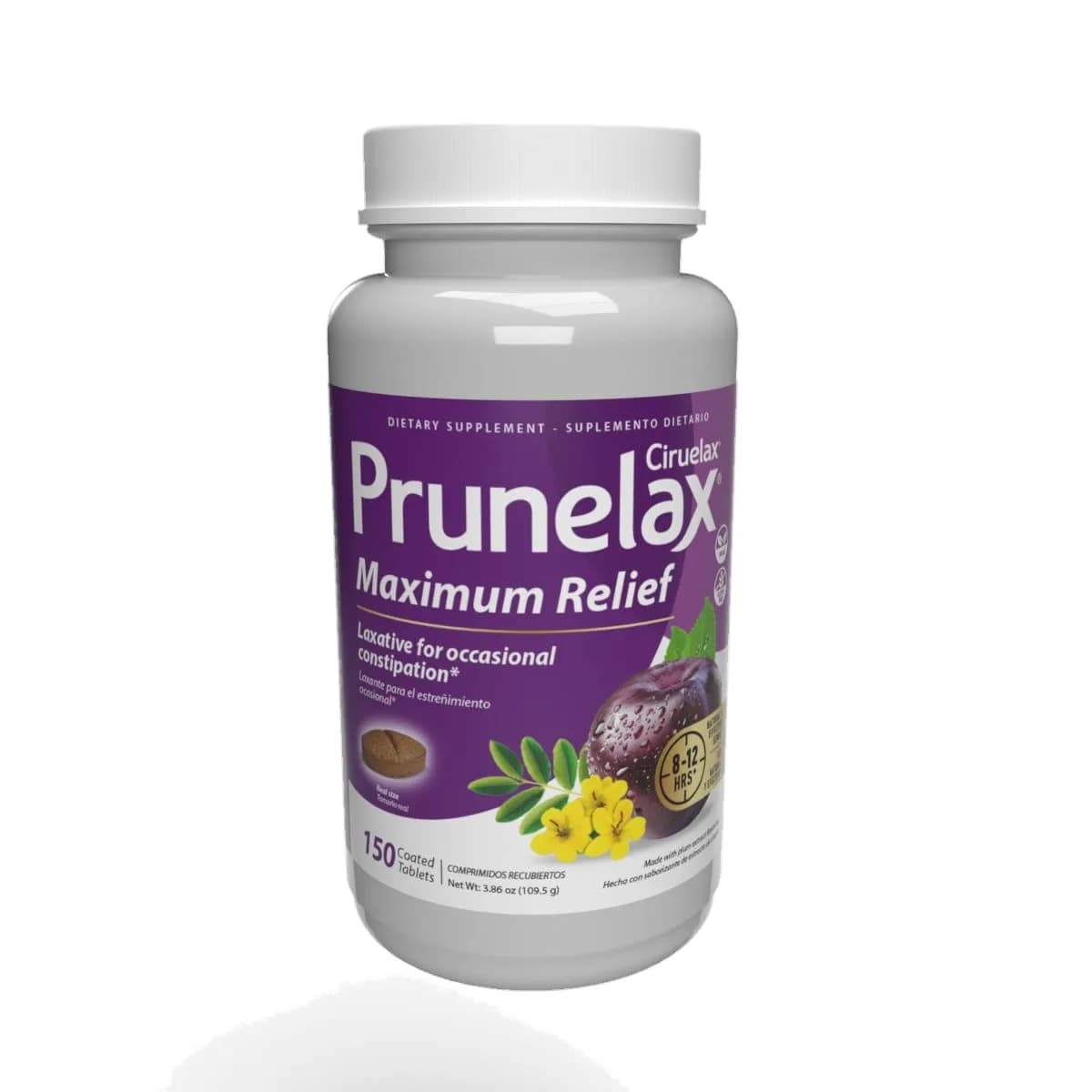 Prunelax Ciruelax Maximum Relief Laxative Tablets - 150ct | Natural Senna for Overnight Constipation Relief — Assorted