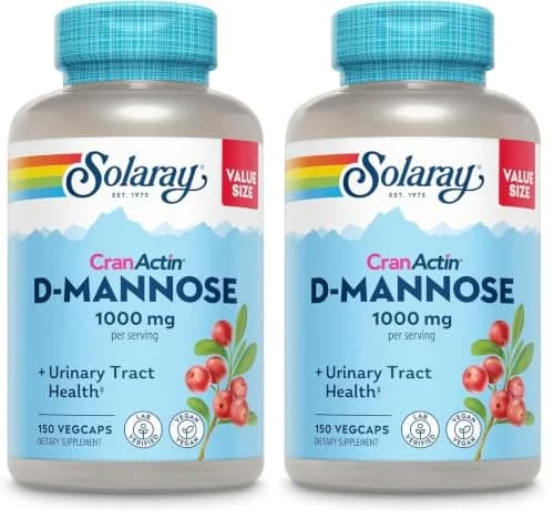 SOLARAY D-Mannose with CranActin Cranberry Supplement 400mg 150ct Pack of 2 | Urinary Tract Support with Vitamin C thumbnail 1