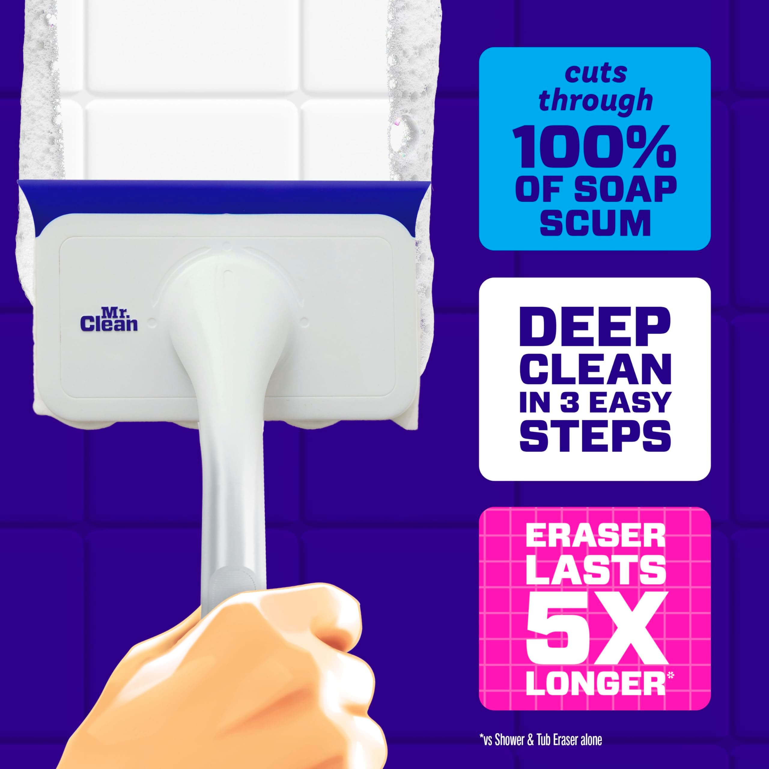 Mr. Clean Magic Eraser Shower & Tub Scrubber Starter Kit - 1 Device with 2 Lemon Foaming & Extra Durable Refills - view 3