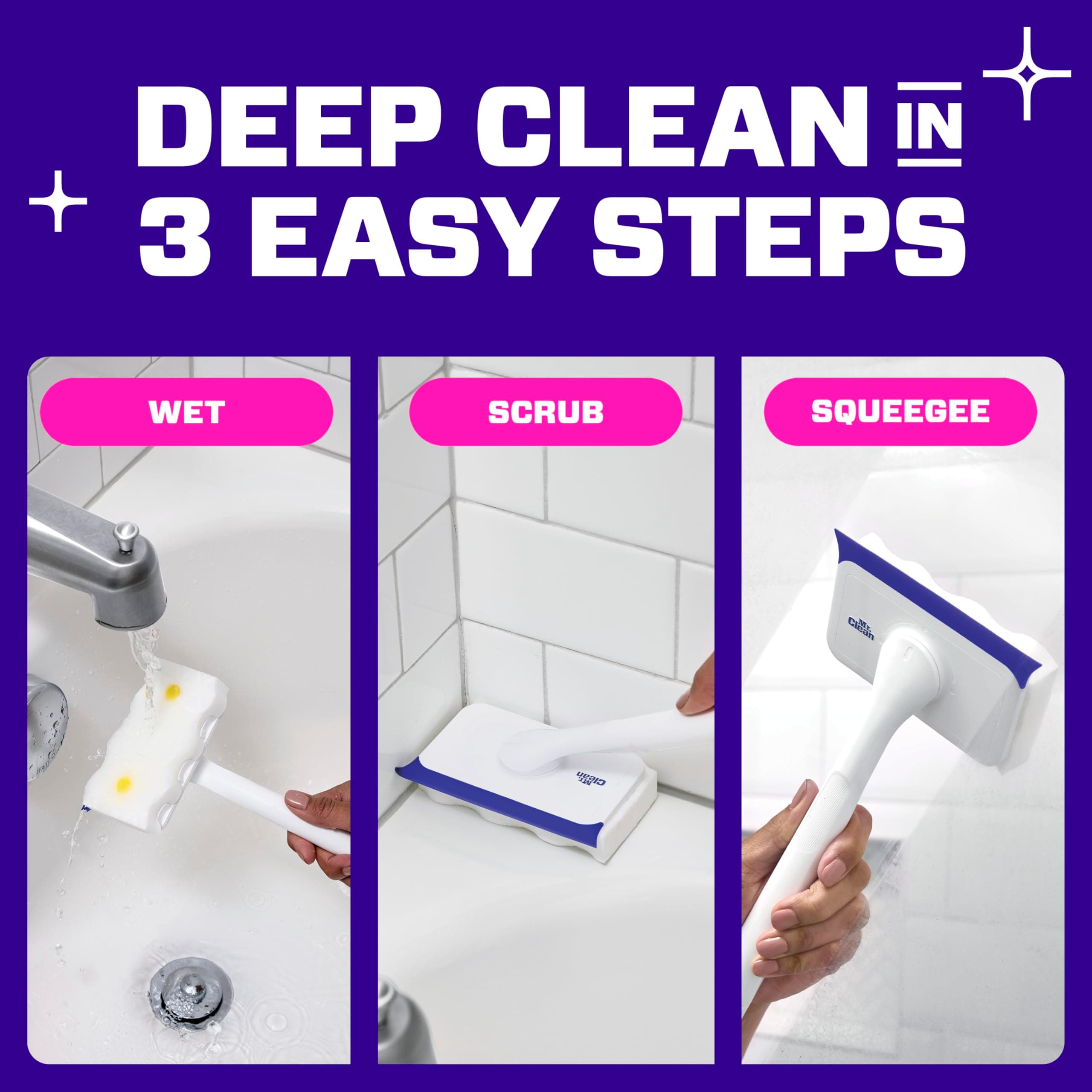 Mr. Clean Magic Eraser Shower & Tub Scrubber Starter Kit - 1 Device with 2 Lemon Foaming & Extra Durable Refills - view 5