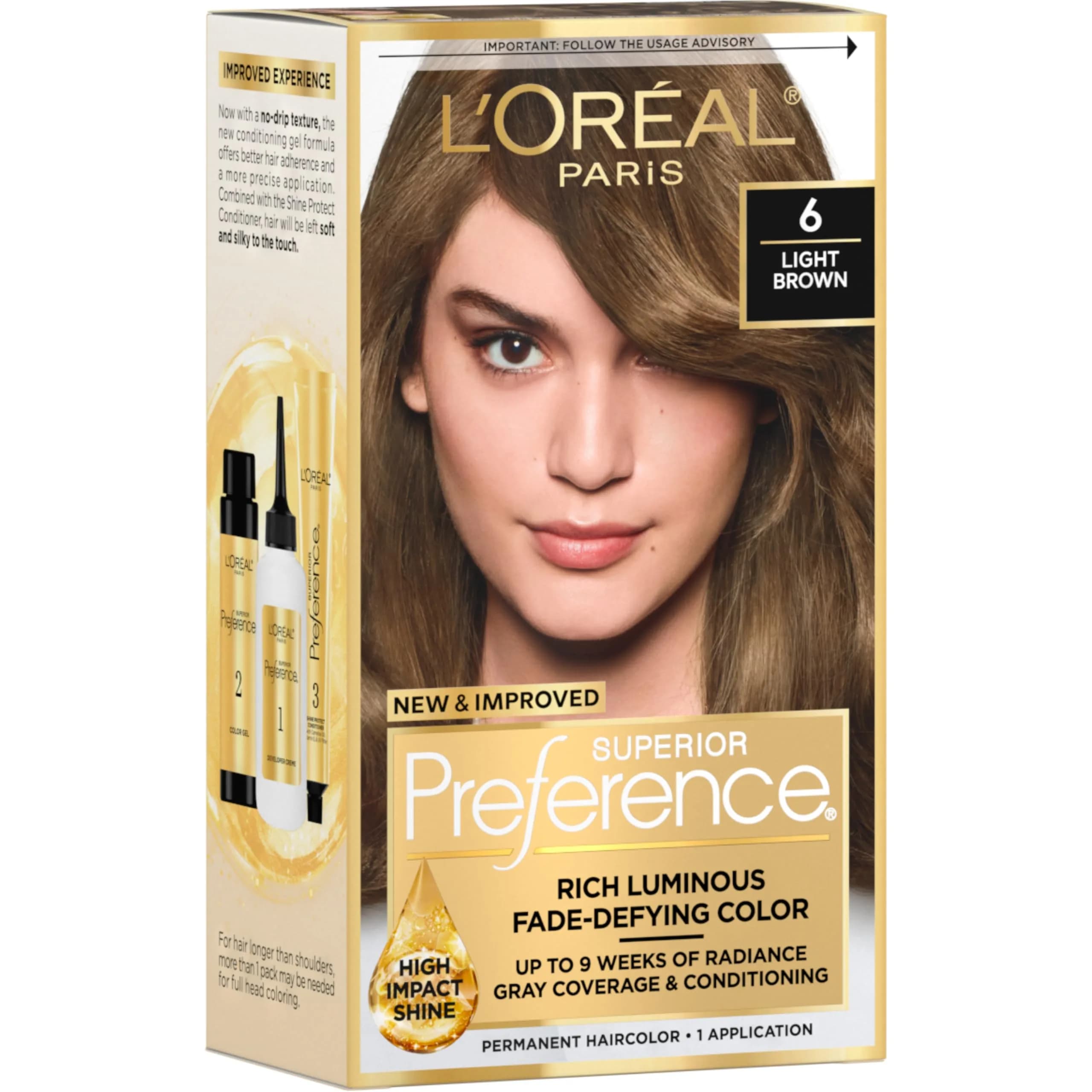 L'Oreal Paris Superior Preference 6 Light Brown Permanent Hair Color - Fade-Defying Shine System, 1 Count