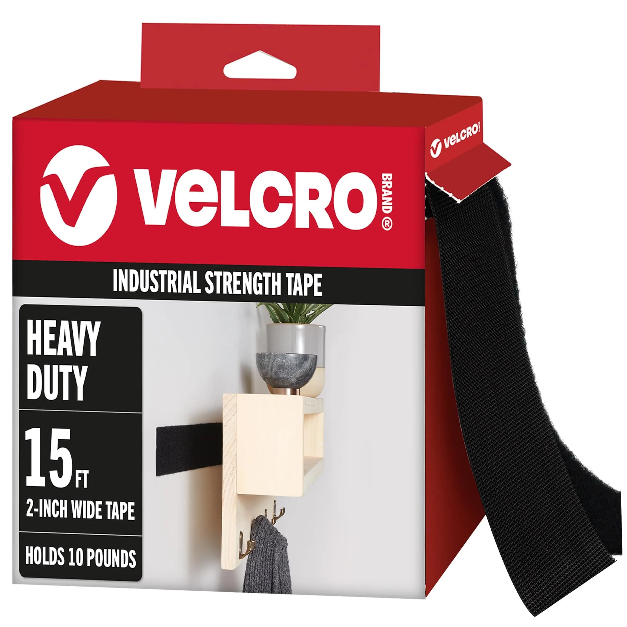VELCRO Heavy Duty Tape with Adhesive, Black, 15 Ft x 2 in Roll | Strong Industrial Fasteners for Indoor & Outdoor Use - main product image