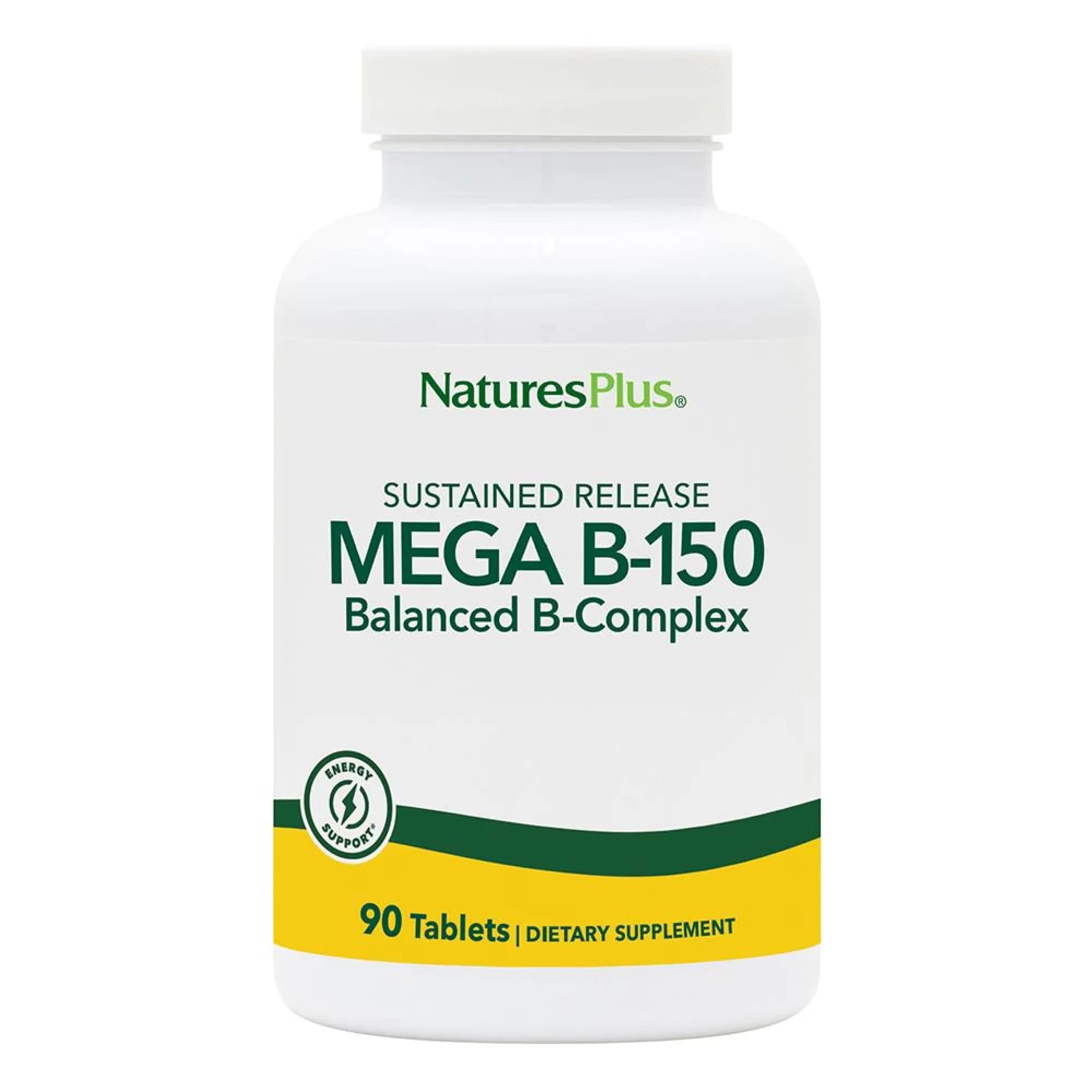 NaturesPlus Mega B-150 Complex 90 Vegetarian Tablets | Maximum Potency B Vitamin Support for Energy & Brain - main product image