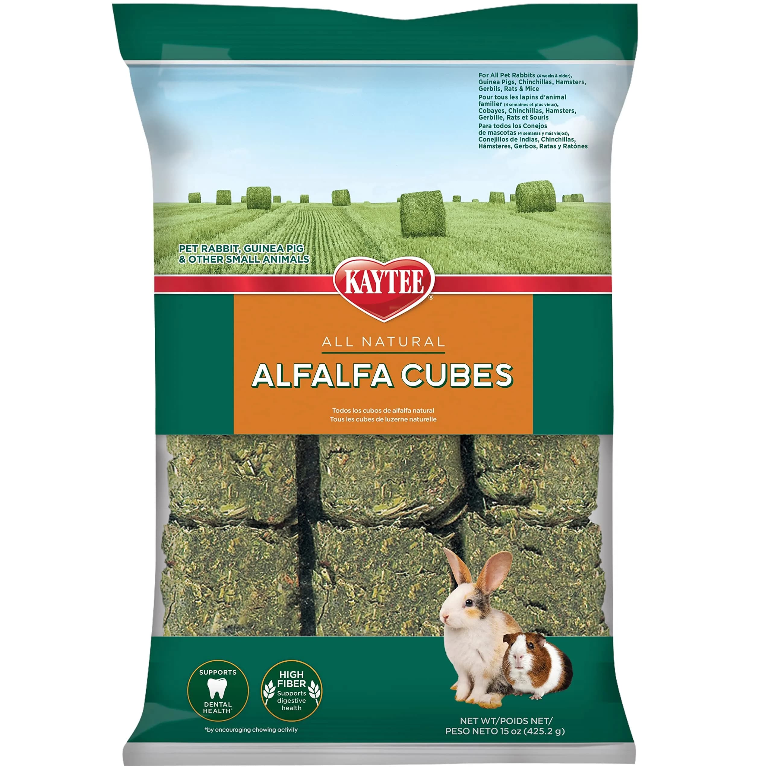Kaytee Alfalfa Cubes for Rabbits and Guinea Pigs, 15 Oz (425 g) | High Protein Fiber Source for Small Animals - main product image