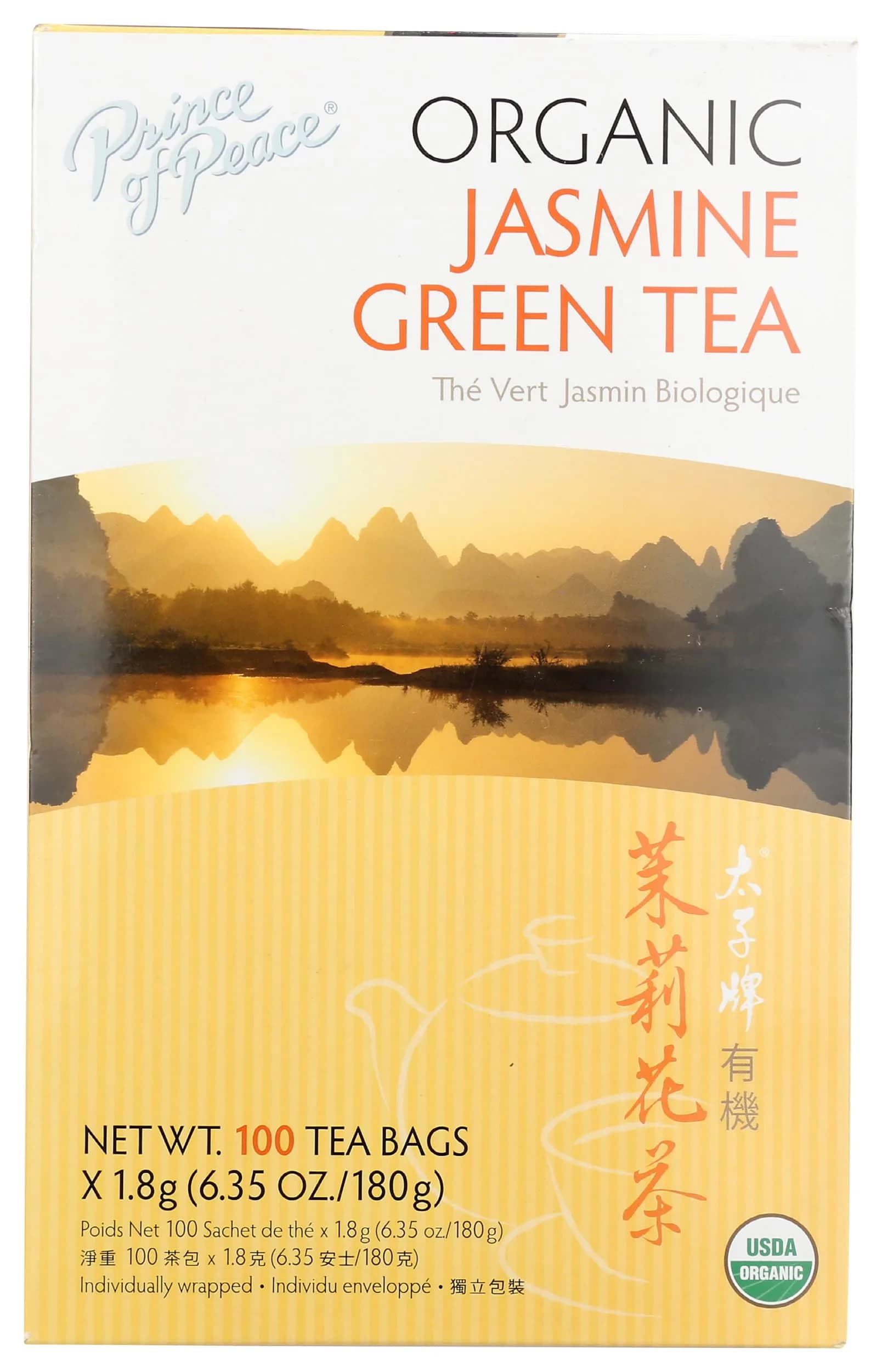 Prince Of Peace Organic Jasmine Green Tea 100 ct | Certified Organic, Antioxidant, Jasmine Infused - main product image