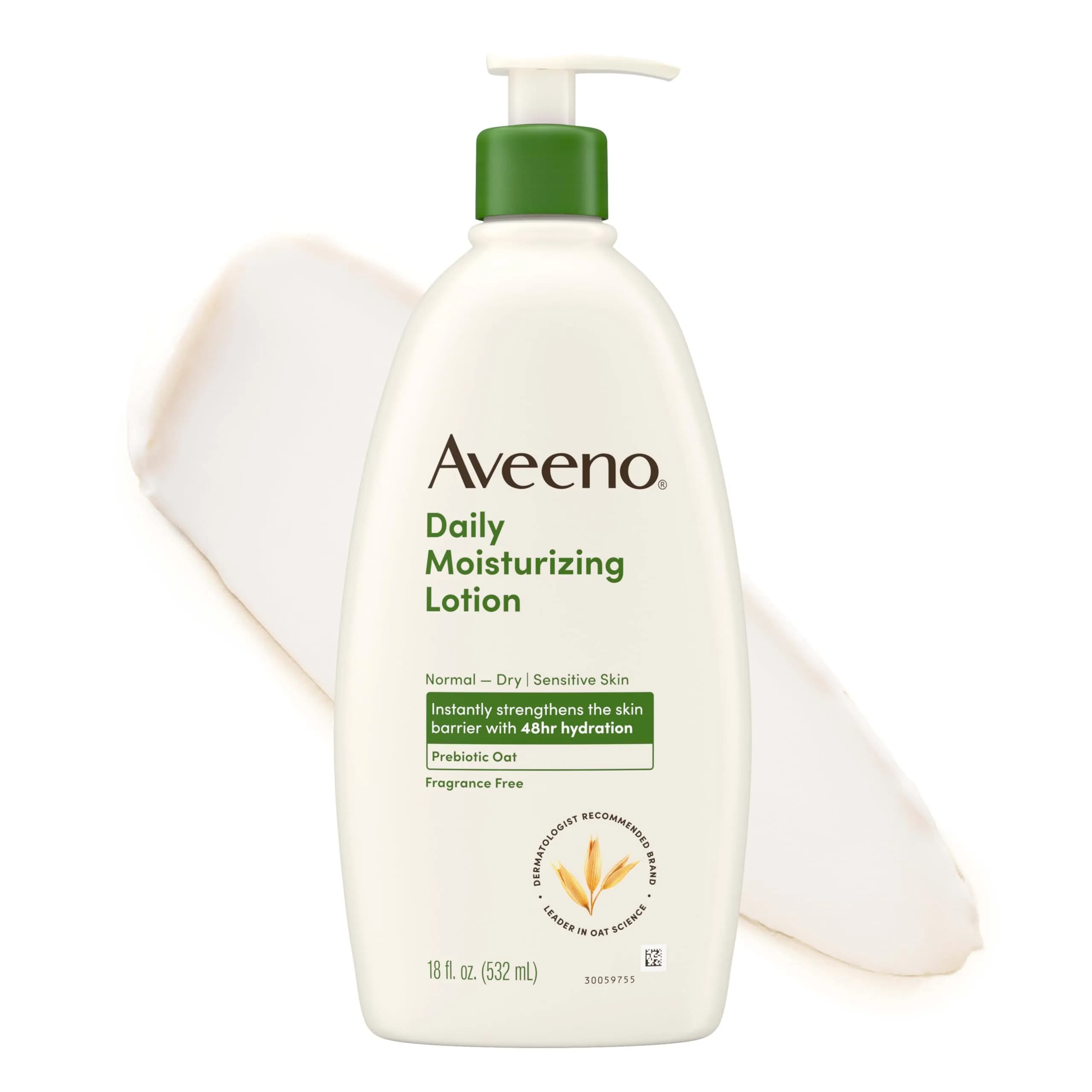 Aveeno Daily Moisturizing Body Lotion Fragrance-Free 532ml (18 Fl Oz) | Soothes Dry Skin with Prebiotic Oat - main product image