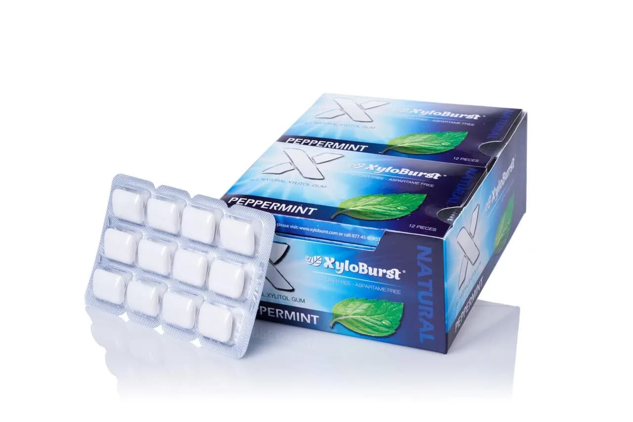 Xyloburst Xylitol Chewing Gum | Sugar Free, Gluten Free, Keto Friendly | Peppermint | 12 Pieces, Pack of 12