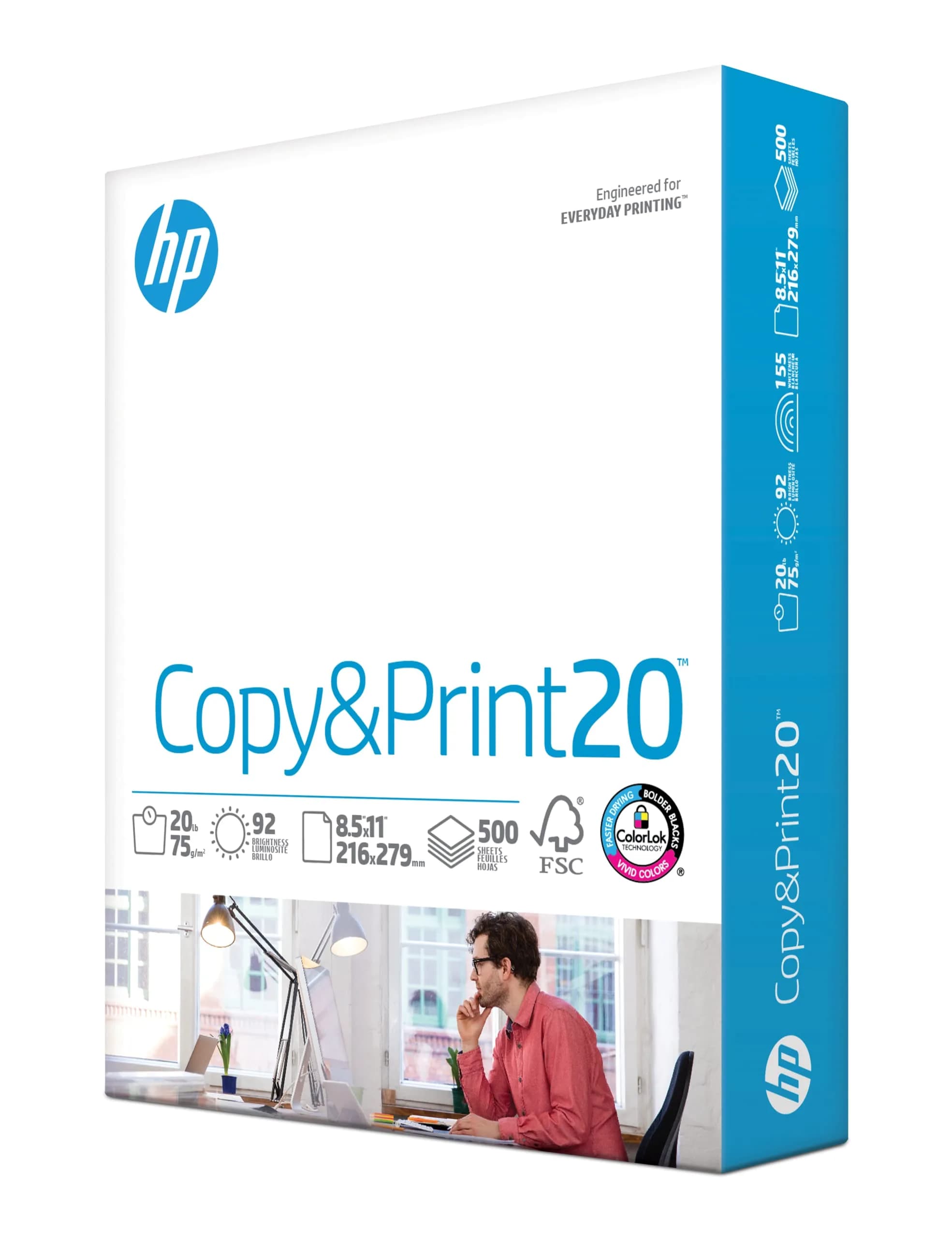 HP Copy&Print20 Printer Paper | 8.5 x 11 Inch | 20 lb | 500 Sheets | 92 Bright White | FSC Certified - main product image