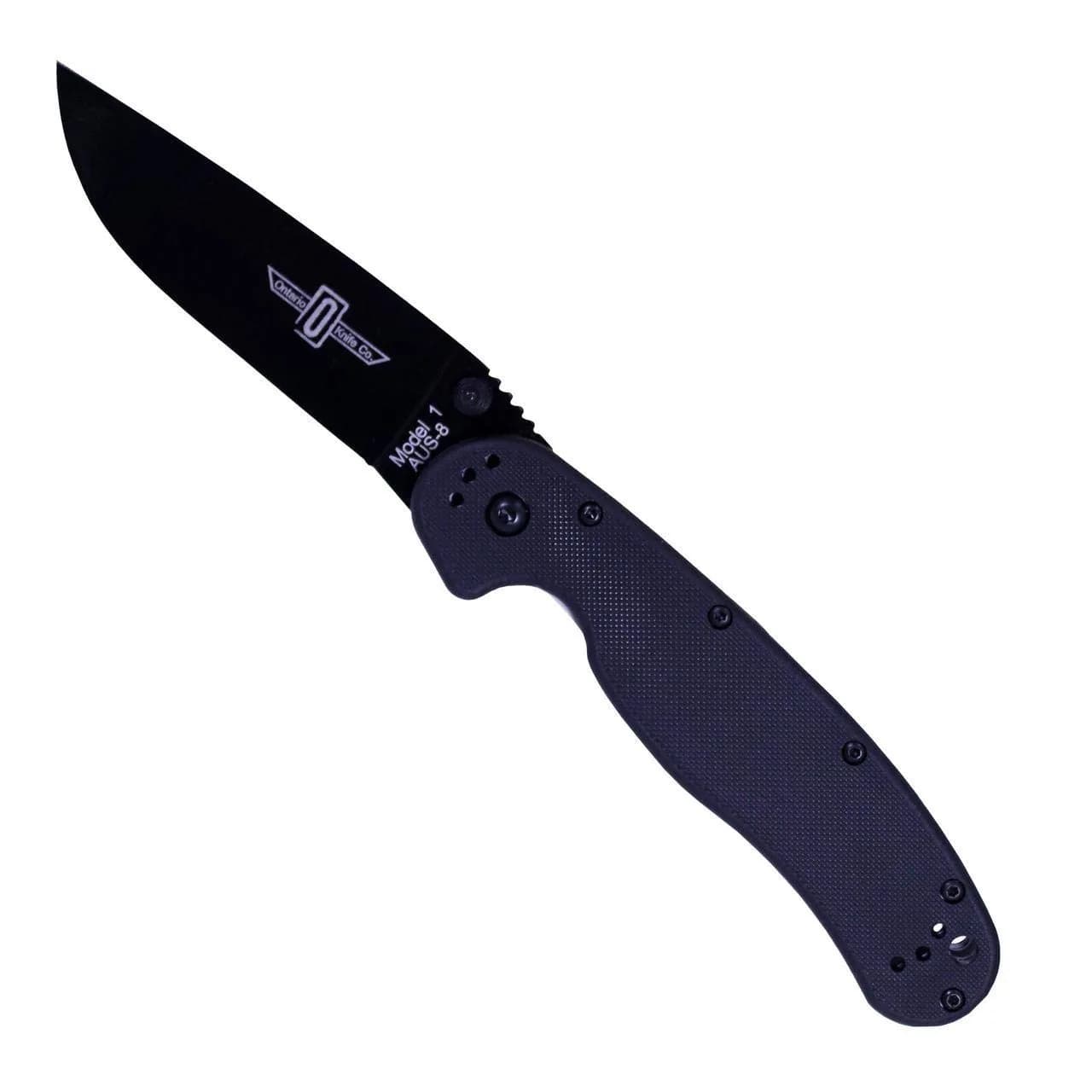 Ontario Knife Company Rat I Folding Pocket Knife 8.5in | AUS-8 Stainless Steel Drop Point Blade, Black Nylon Handle - main product image