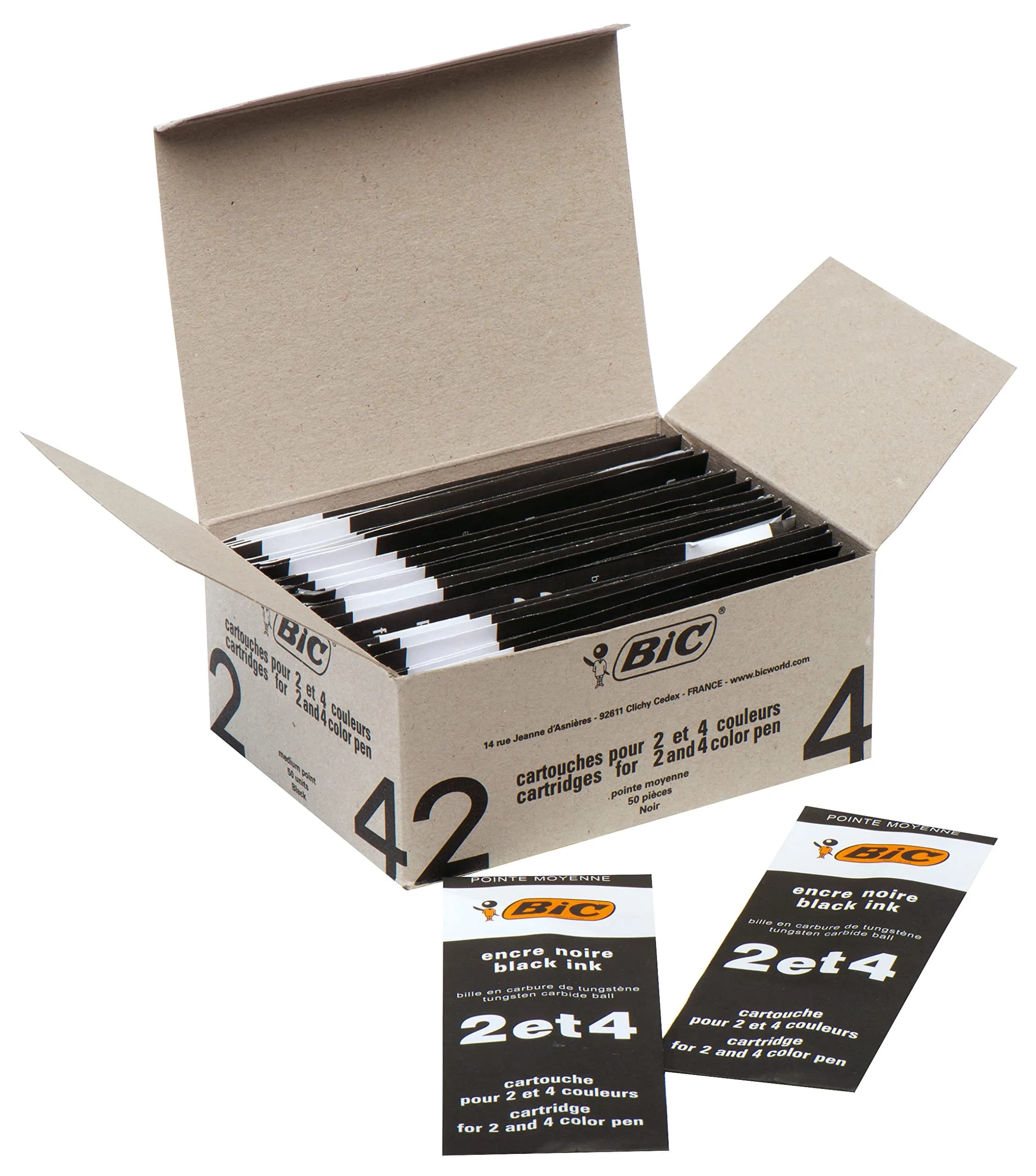 BIC Pen Refills - Black | Medium Point Ink for Bic 2 & 4 Colour Pens (50 pcs)