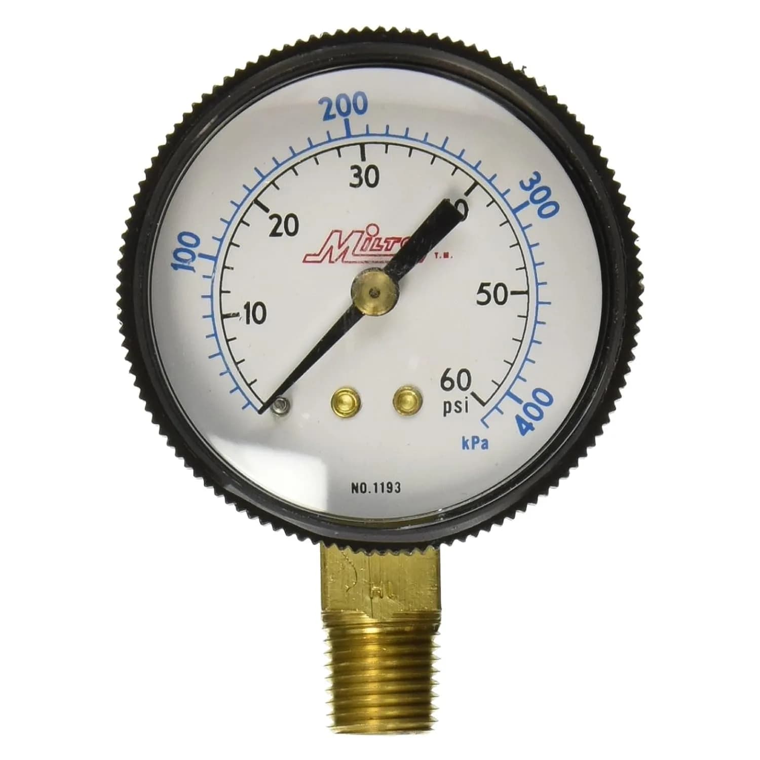 Milton 1193 Pressure Dial Gauge, Brass, 0-60 PSI, 1/4" NPT Bottom Mount | Accurate Industrial Measurement - main product image