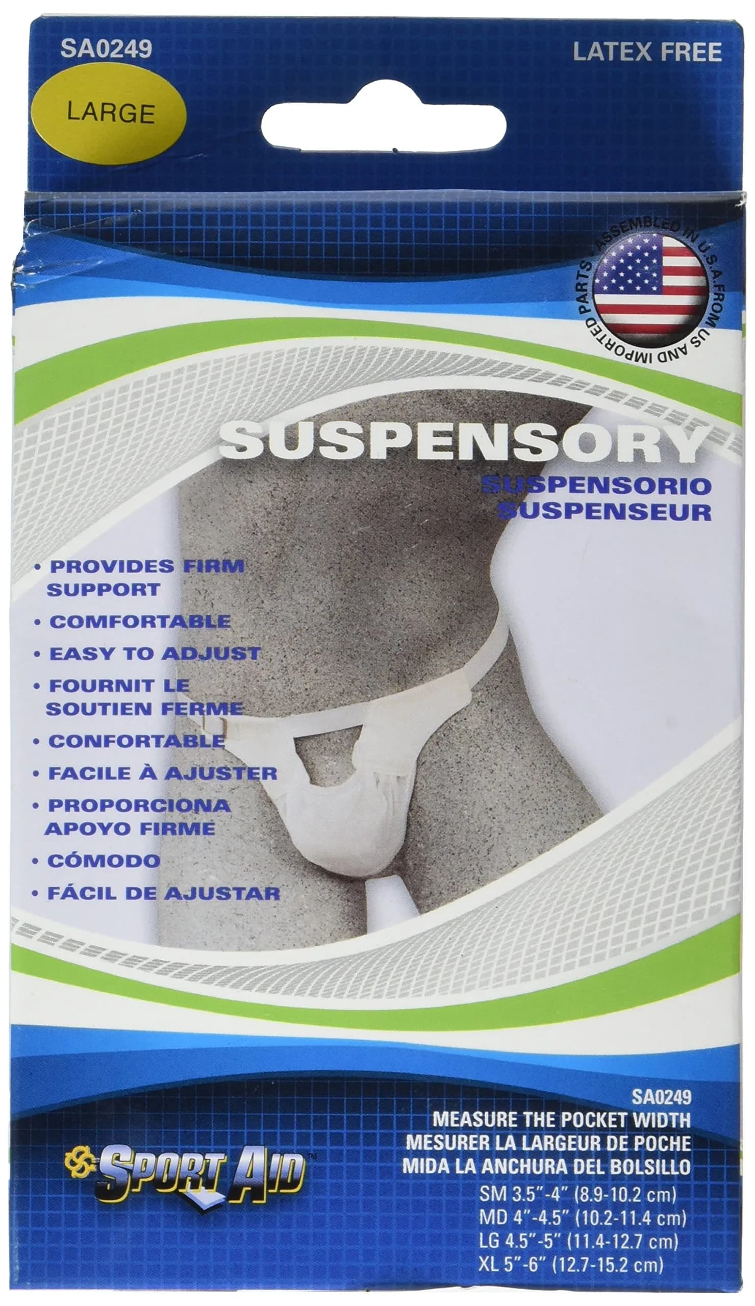 SportAid Suspensory with Elastic Waist Band, Large | Fits 4.5-5 inches, Supports Hip & Waist - main product image