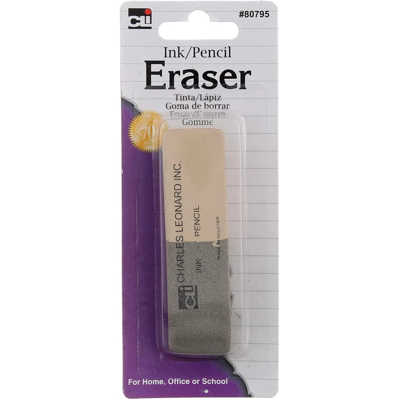 Charles Leonard 2-Sided Ink and Pencil Eraser Gray/White | Smudge-Free Erasures for Home, School, and Office - main product image