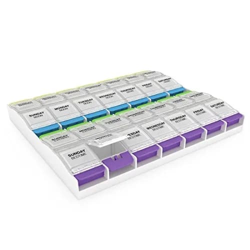 Ezy Dose Weekly Pill Organizer 4x a Day, 7-Day, 2XL | Large Compartments for Meds & Vitamins — White/Clear