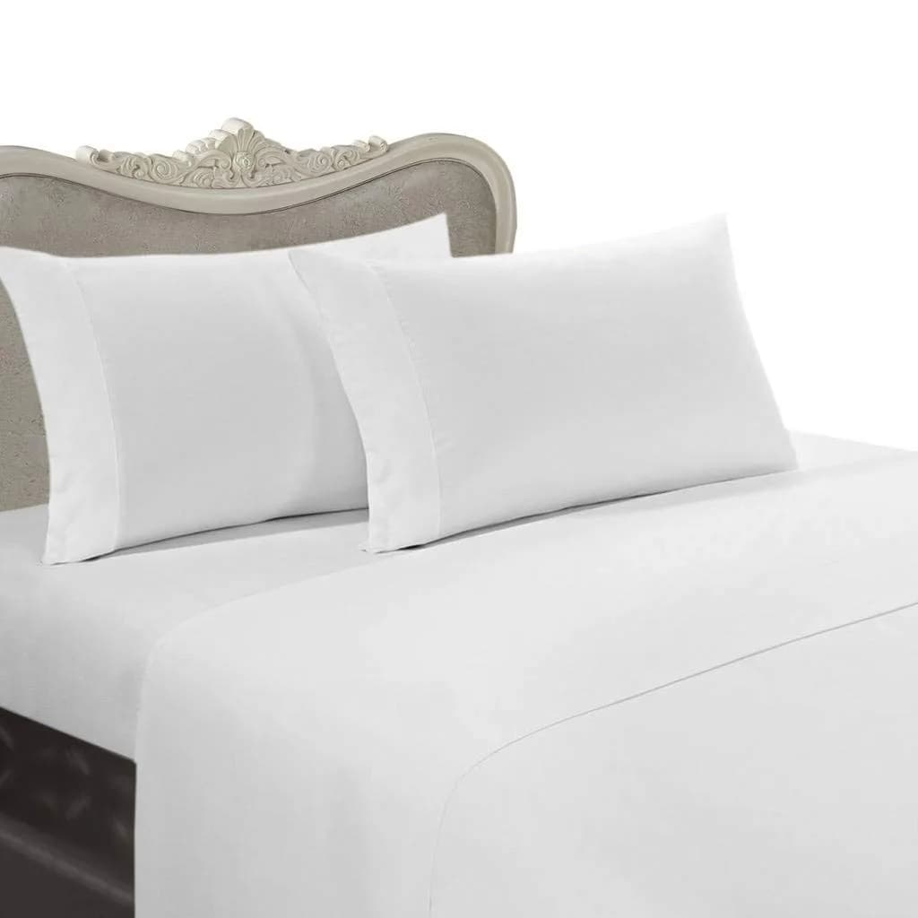 Egyptian Bedding Queen Sheet Set | 300 TC Percale Cotton, White Solid, Luxurious - main product image
