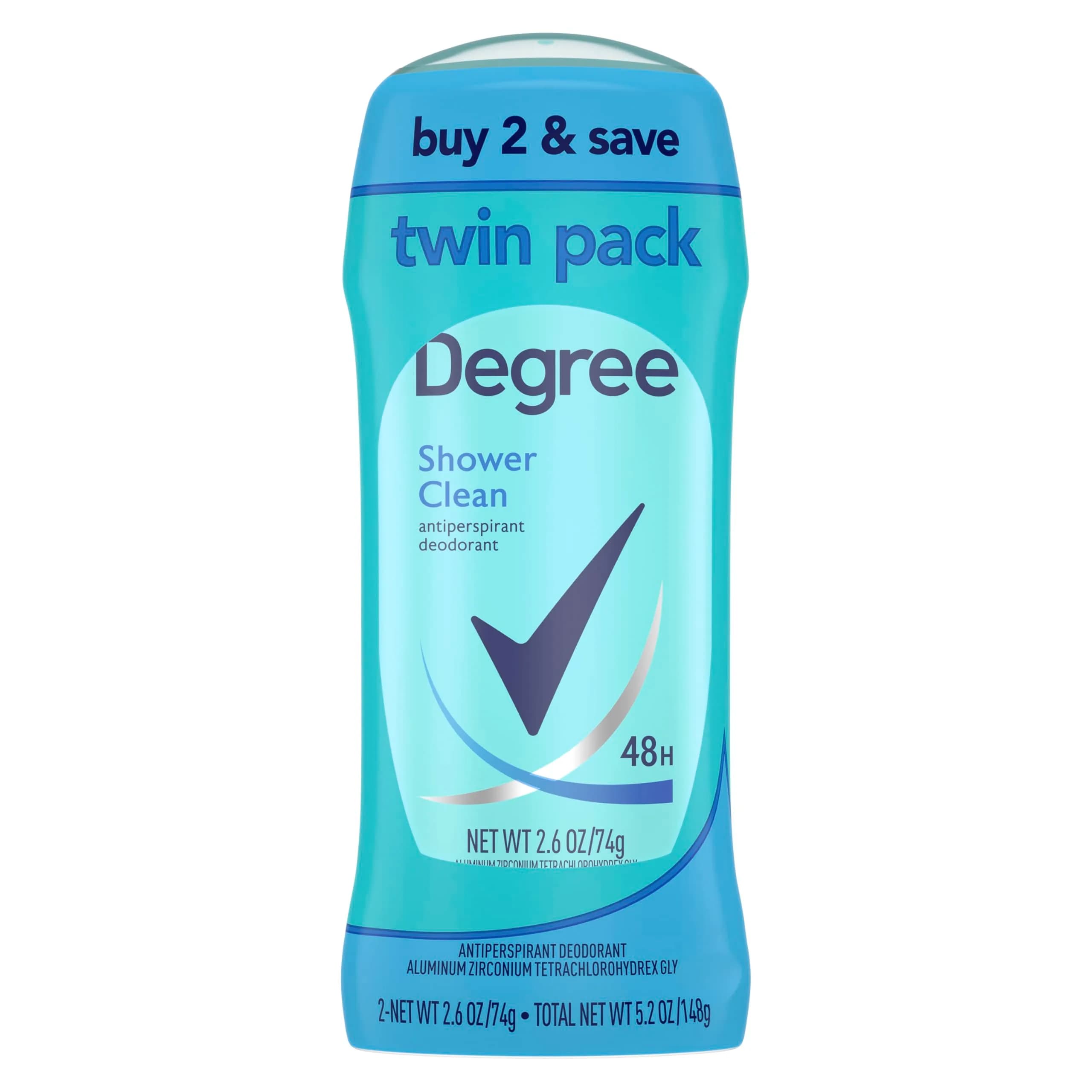 Degree Shower Clean Antiperspirant Deodorant Stick 2.6 oz Twin Pack | 48-Hour Freshness for Women - main product image