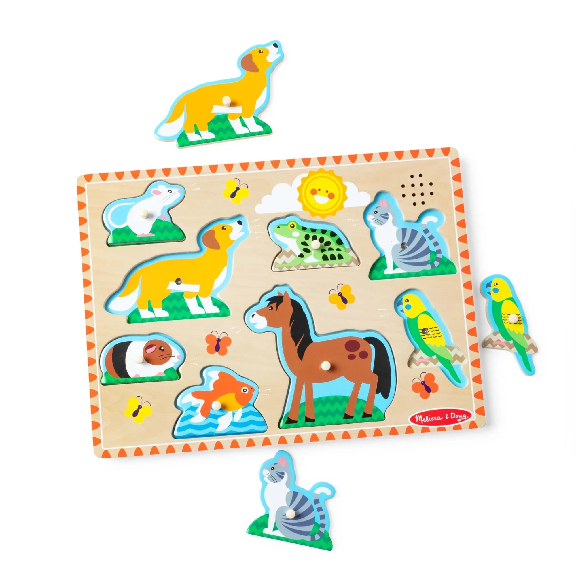 Melissa & Doug Zoo Pet Animals Sound Puzzle – 8-Piece Wooden Peg Puzzle with Light-Activated Sounds, Music Learning Toy for Toddlers and Preschoolers Ages 2+ - main product image