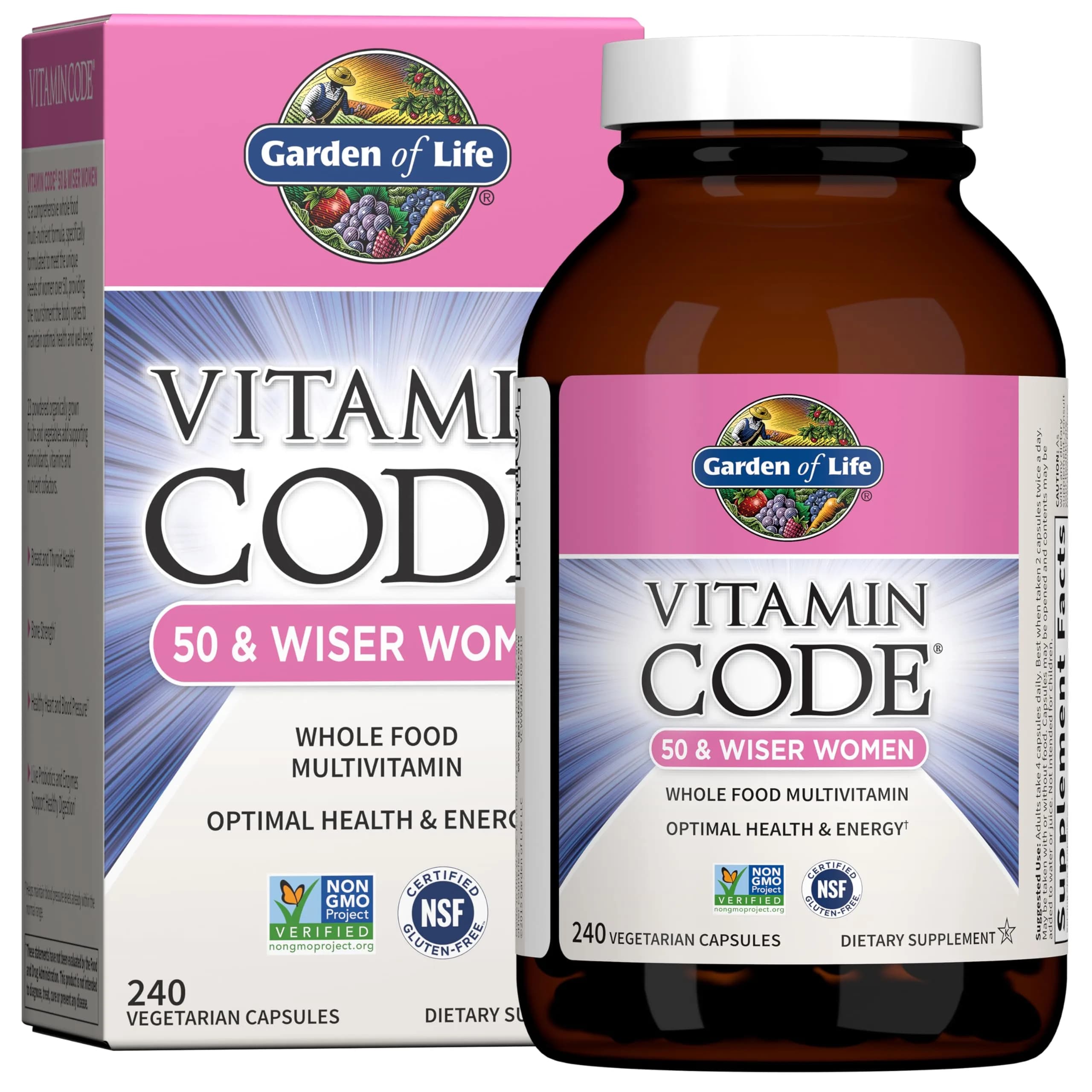Garden of Life Vitamin Code Women 50 & Wiser Multivitamin 240 Capsules | Whole Food, Non-GMO, Gluten-Free for Women Over 50 - main product image